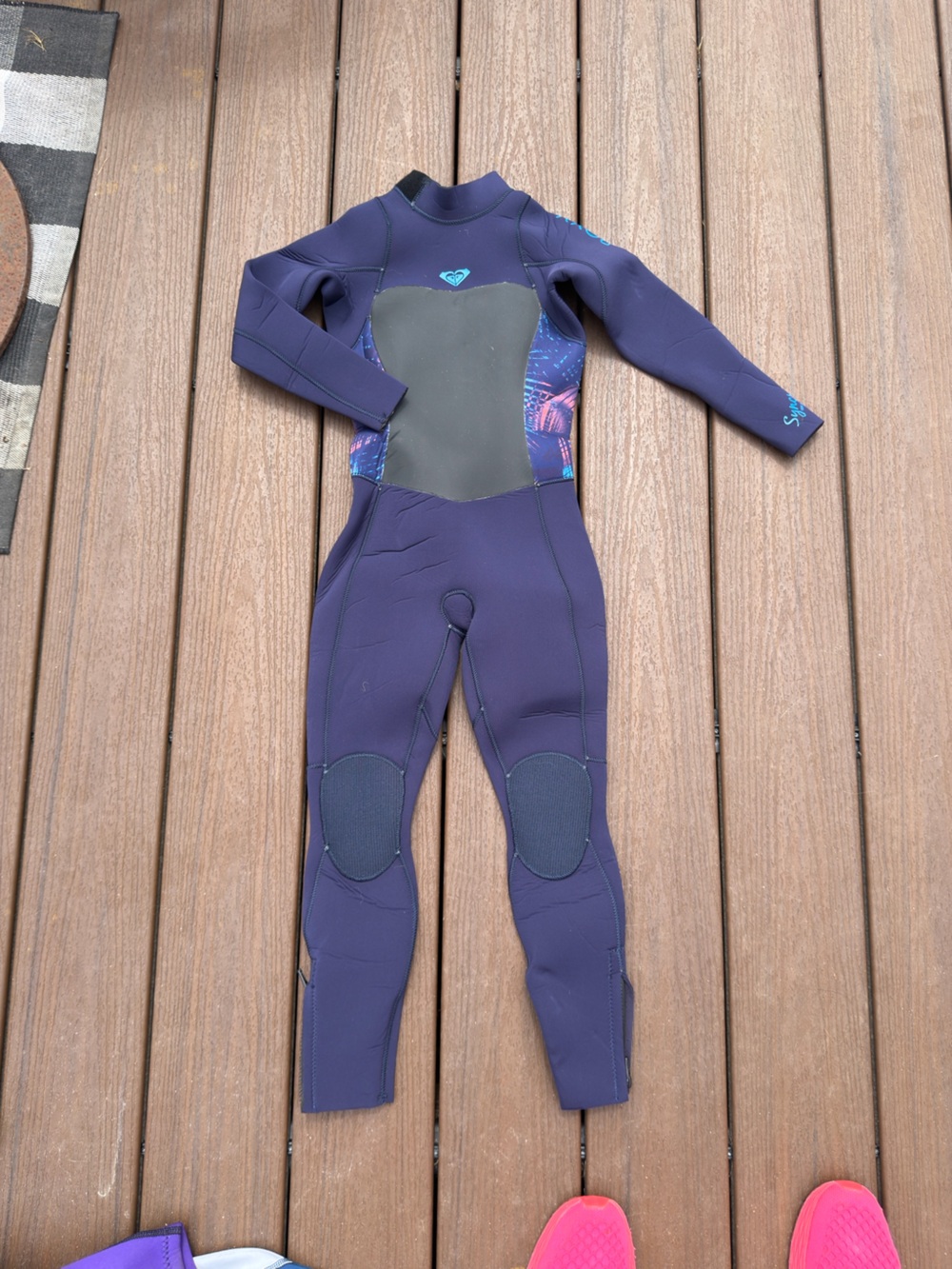 Roxy Girls Navy and Black Full-Body Swim Rashguard with Purple Accent
